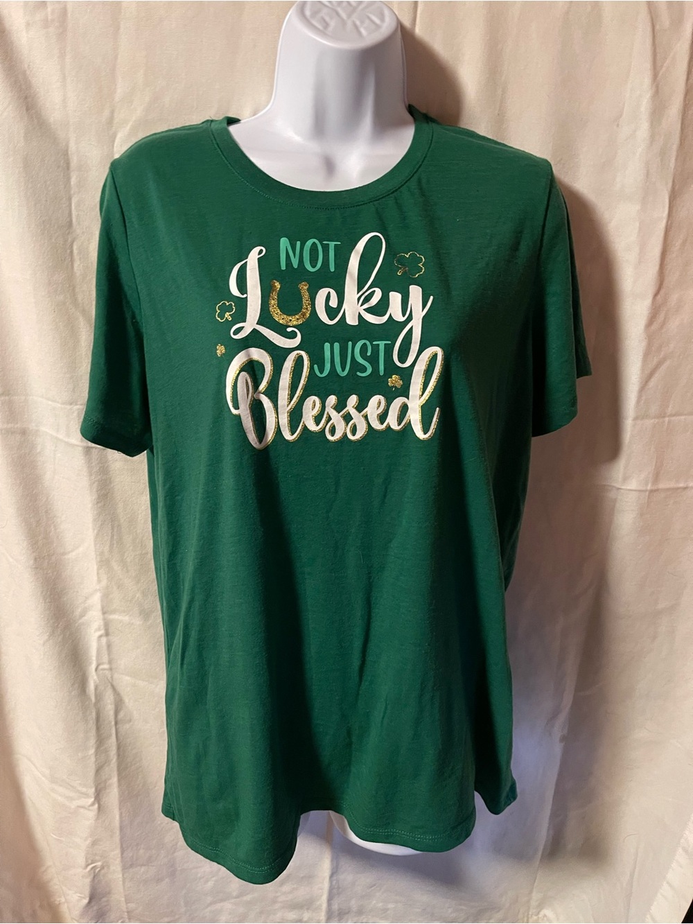 Green "Not Lucky Just Blessed" Graphic Tee